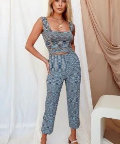 Bailey Rose Rory Blue High Rise Knit Pants New Arrivals