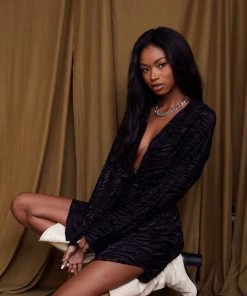 ACOA After Party Black Velvet Zebra Dress CLOTHING