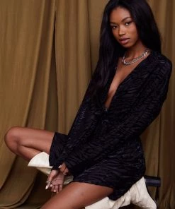 ACOA After Party Black Velvet Zebra Dress CLOTHING