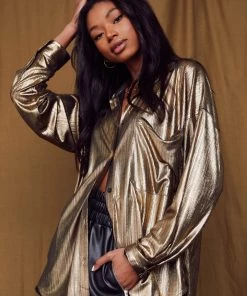 ACOA Ashland Metallic Gold Button Up New Arrivals