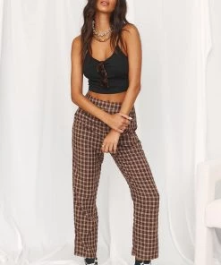 LE LIS Bishop Brown Checkered Trousers