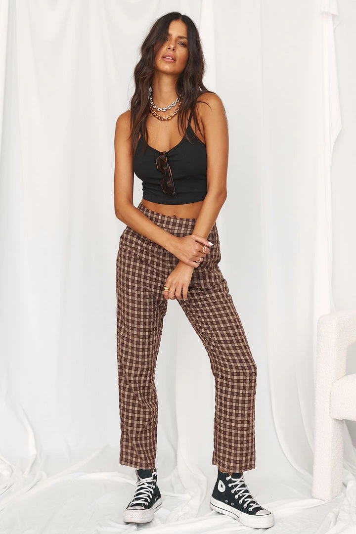 LE LIS Bishop Brown Checkered Trousers 4 LE LIS Bishop Brown Checkered Trousers