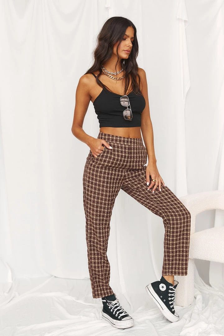 LE LIS Bishop Brown Checkered Trousers 6 LE LIS Bishop Brown Checkered Trousers