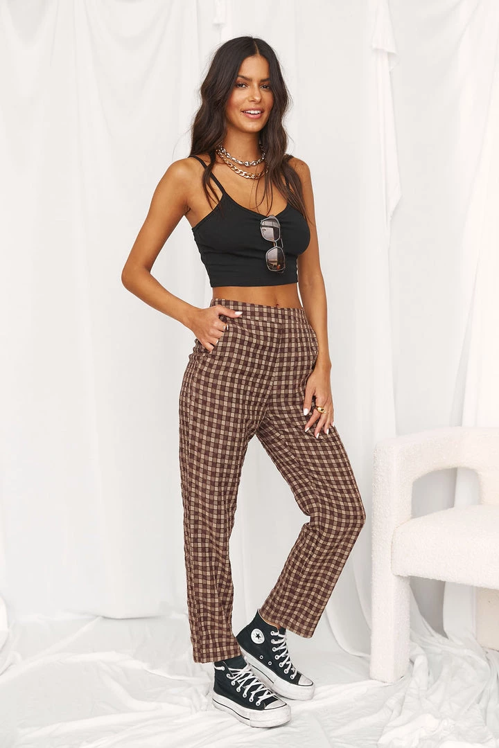 LE LIS Bishop Brown Checkered Trousers 8 LE LIS Bishop Brown Checkered Trousers