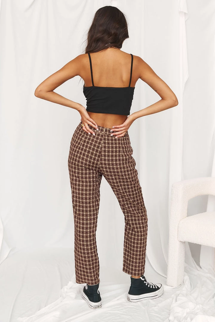 LE LIS Bishop Brown Checkered Trousers 7 LE LIS Bishop Brown Checkered Trousers