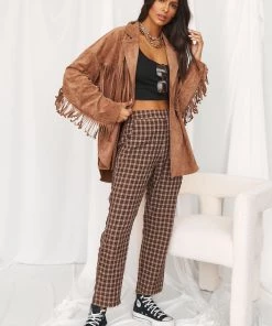 ACOA Desert Palm Brown Fringe Suede Jacket CLOTHING