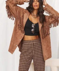 ACOA Desert Palm Brown Fringe Suede Jacket CLOTHING