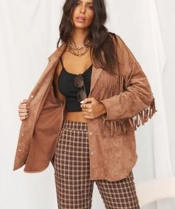 ACOA Desert Palm Brown Fringe Suede Jacket CLOTHING