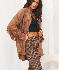 ACOA Desert Palm Brown Fringe Suede Jacket CLOTHING