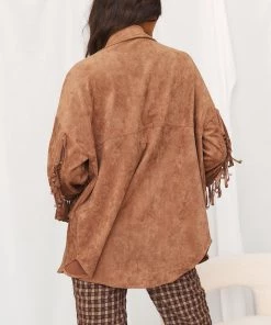 ACOA Desert Palm Brown Fringe Suede Jacket CLOTHING