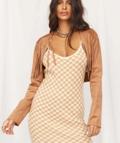 CLOUD TEN Shayna Brown Cropped Fringe Suede Jacket CLOTHING