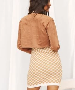 CLOUD TEN Shayna Brown Cropped Fringe Suede Jacket CLOTHING