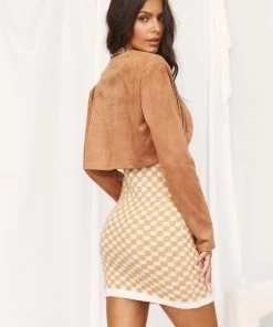 CLOUD TEN Shayna Brown Cropped Fringe Suede Jacket CLOTHING