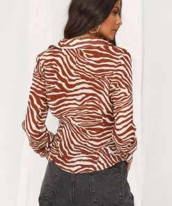 LE LIS Tanza Brown Zebra Top CLOTHING