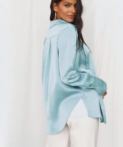 ACOA Brigitte Blue Satin Top