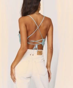 ACOA Palm Canyon Blue Satin Top