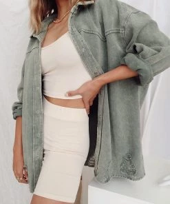 Style U Nashville Nights Olive Oversized Shirt