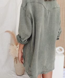 Style U Nashville Nights Olive Oversized Shirt