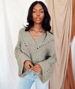 POL Hidden Hills Dust Olive Sweater CLOTHING