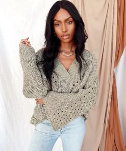 POL Hidden Hills Dust Olive Sweater CLOTHING