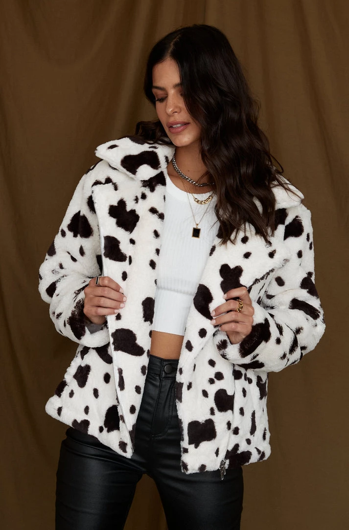 LE LIS Estella Spotted Faux Fur Jacket CLOTHING 10 LE LIS Estella Spotted Faux Fur Jacket CLOTHING