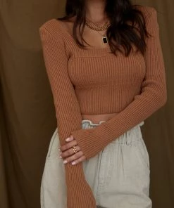 Emory Park CLOTHING Monarch Orange Knit Crop Top