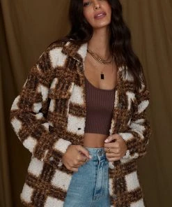 HYFVE Captivate Camel Plaid Shacket CLOTHING