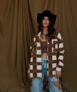 HYFVE Captivate Camel Plaid Shacket CLOTHING