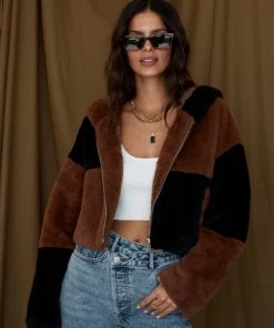 LE LIS CLOTHING Kodiak Colorblock Faux Fur Jacket