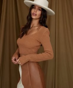 LE LIS CLOTHING Dulce Tan Colorblock Leather Skirt 12 LE LIS CLOTHING Dulce Tan Colorblock Leather Skirt