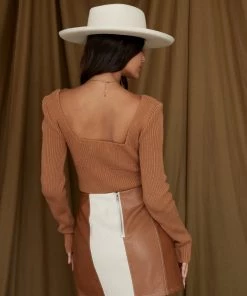 LE LIS CLOTHING Dulce Tan Colorblock Leather Skirt 13 LE LIS CLOTHING Dulce Tan Colorblock Leather Skirt