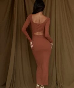 WINK CLOTHING Fired Up Rust Cutout Maxi Dress