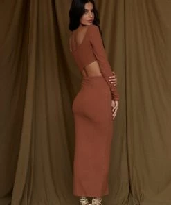 WINK CLOTHING Fired Up Rust Cutout Maxi Dress