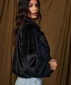 Blue Blush Julian Black Faux Fur Jacket CLOTHING