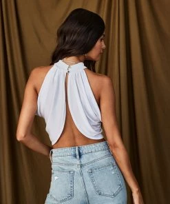 AFTER STITCH Barbados White Drape Halter Top CLOTHING