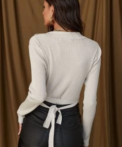 LE LIS CLOTHING Miller Grey Ribbed Wrap Top