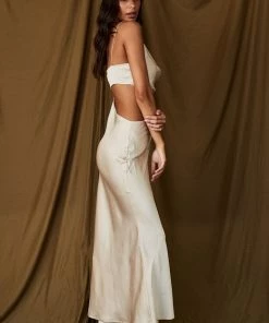 BEIGE BOTANY Biltmore Champagne Satin Midi Dress