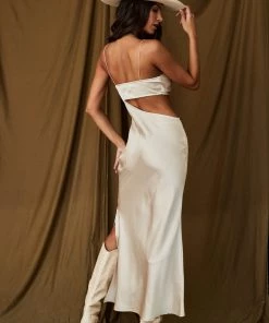 BEIGE BOTANY Biltmore Champagne Satin Midi Dress 9 BEIGE BOTANY Biltmore Champagne Satin Midi Dress