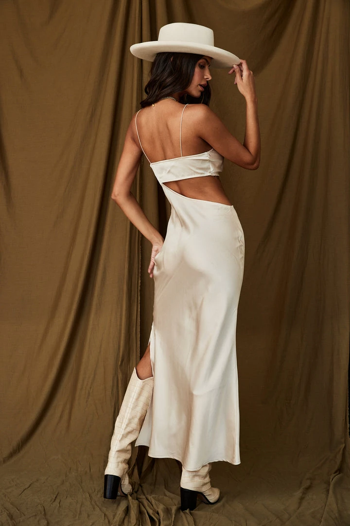 BEIGE BOTANY Biltmore Champagne Satin Midi Dress 5 BEIGE BOTANY Biltmore Champagne Satin Midi Dress