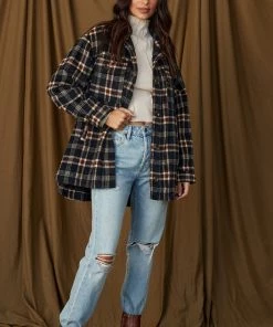 LE LIS CLOTHING Austin Navy Plaid Shacket