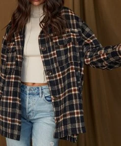 LE LIS CLOTHING Austin Navy Plaid Shacket