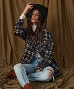 LE LIS CLOTHING Austin Navy Plaid Shacket