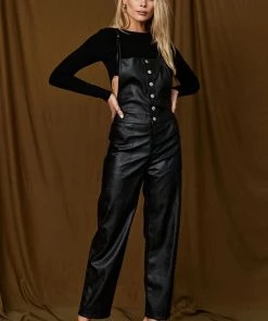 Promesa Croix Black Vegan Leather Overalls