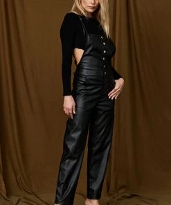 Promesa Croix Black Vegan Leather Overalls