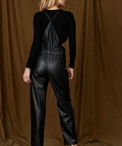 Promesa Croix Black Vegan Leather Overalls