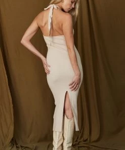 BEIGE BOTANY Great Pyramids Bone Maxi Dress