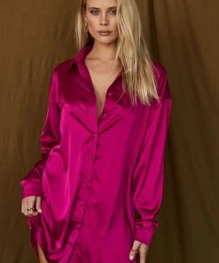 ACOA Unstoppable Fuchsia Satin Dress CLOTHING