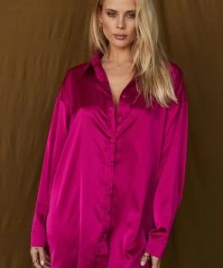 ACOA Unstoppable Fuchsia Satin Dress CLOTHING