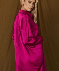 ACOA Unstoppable Fuchsia Satin Dress CLOTHING