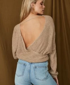 HYFVE CLOTHING Felix Taupe Surplice Knit Top